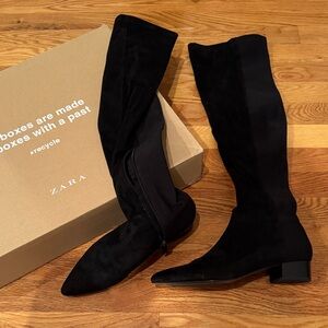 Zara Elegant Black Over the Knee Boots 39 NWOT